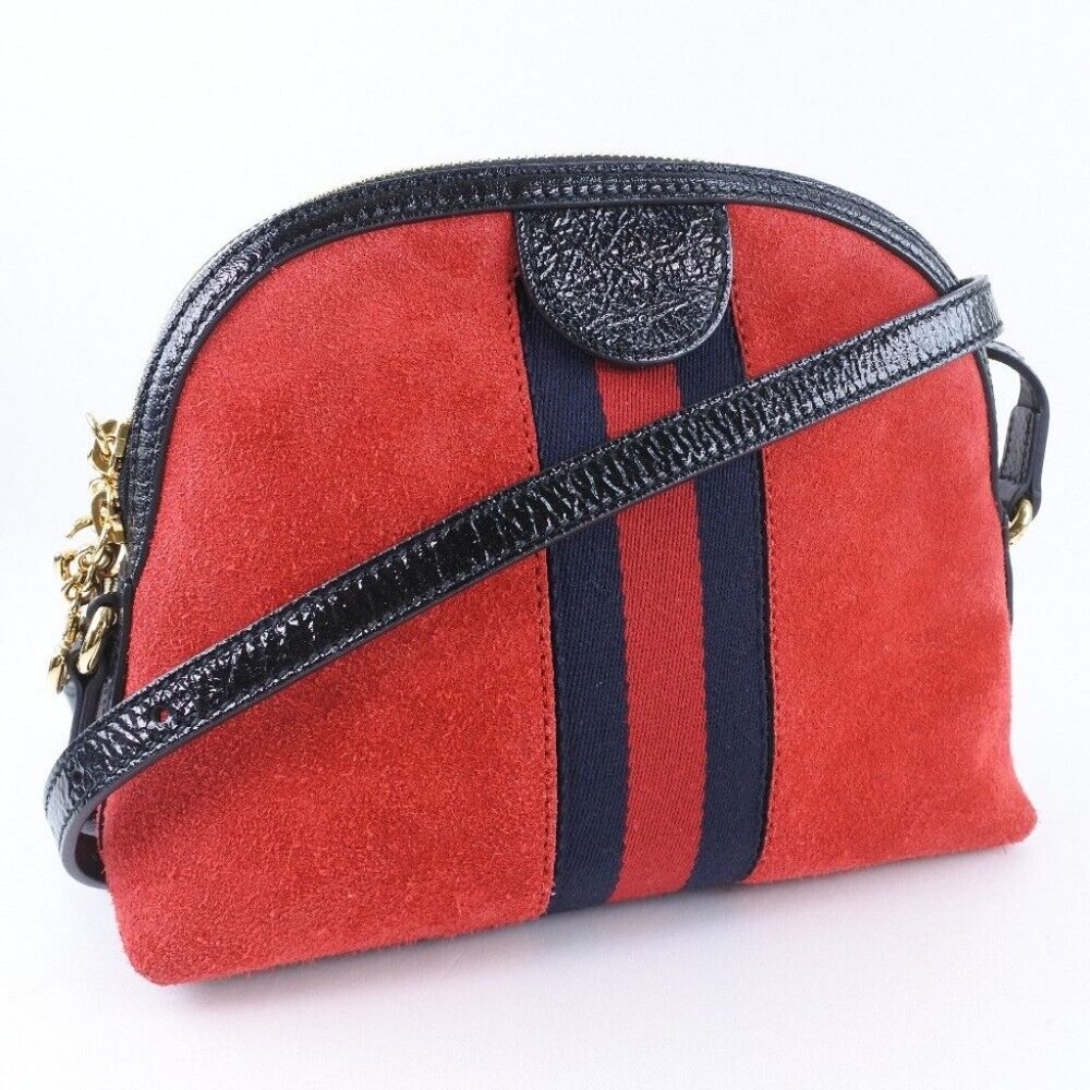 GUCCI Ofidia Shoulder Bag Hibisca Rubbed Dod Suede/leather - Picture 3 of 11